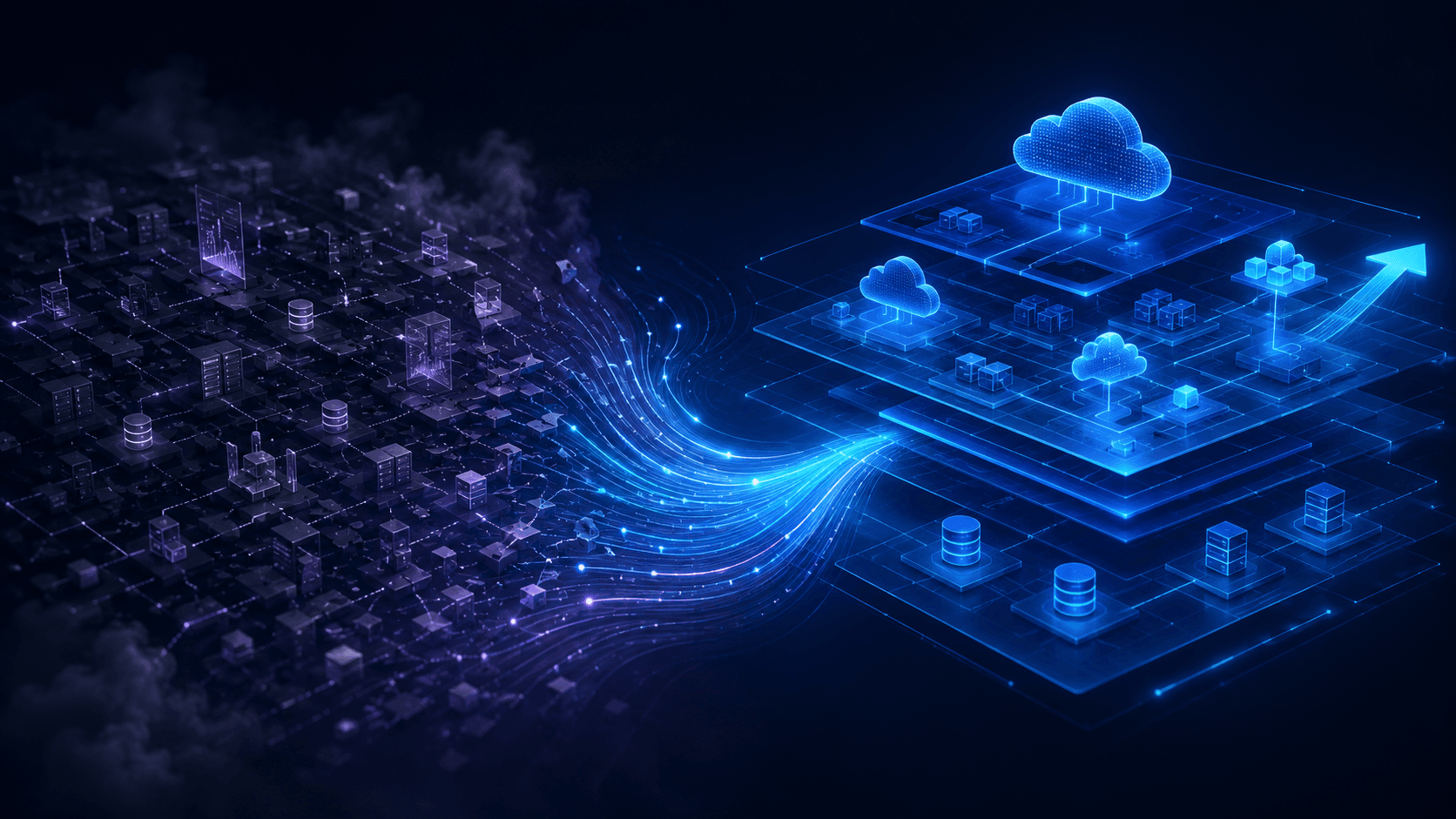 Legacy infrastructure transforming into a modern scalable cloud platform architecture