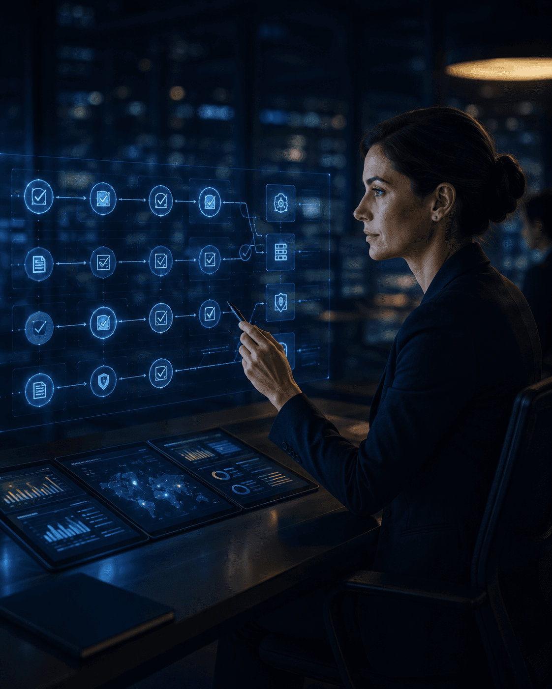 A human operator governing a monitored artificial intelligence automation workflow