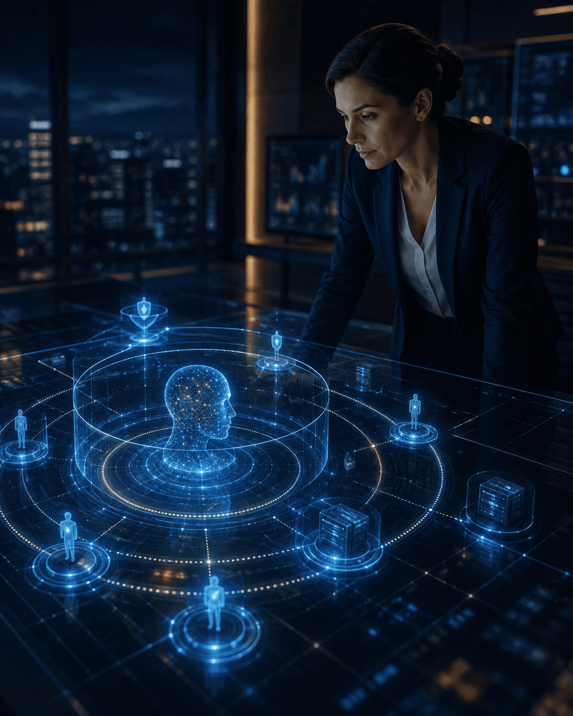 A human operator examining the defined authority and boundaries of an artificial intelligence system