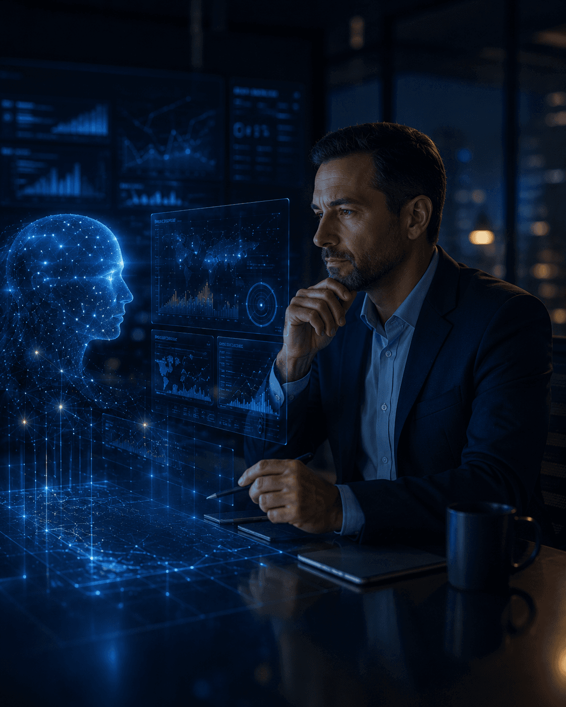 A human decision maker reviewing an artificial intelligence recommendation before taking action