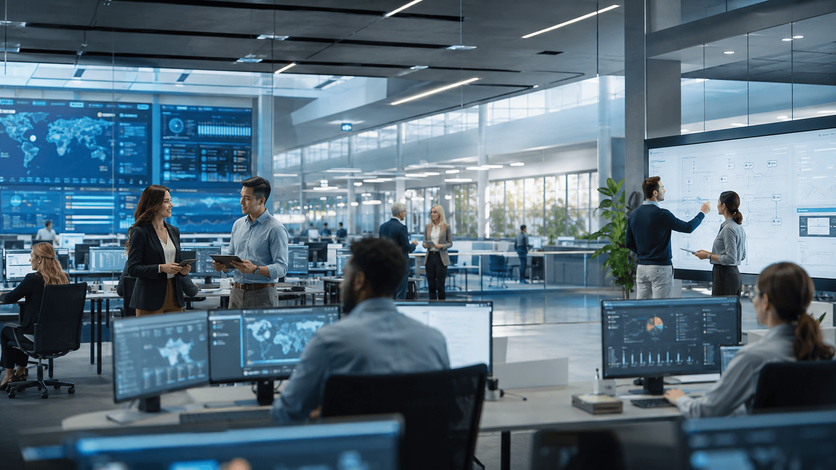Teams collaborating inside an intelligent operations command centre