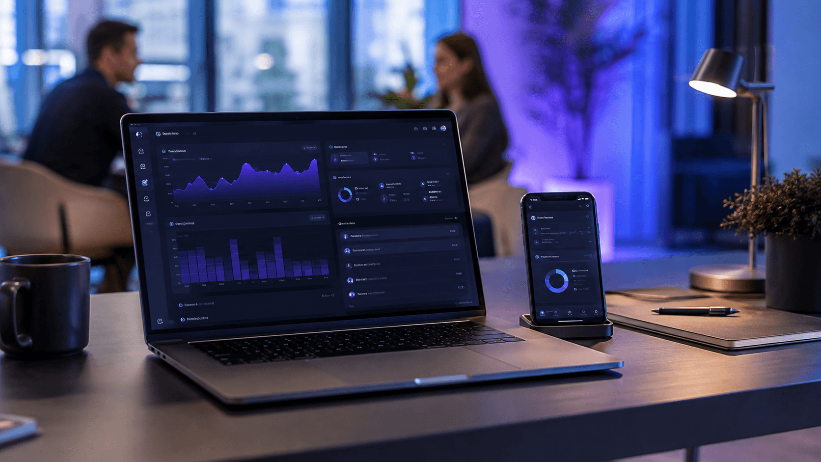 An intelligent business platform displayed on laptop and mobile devices