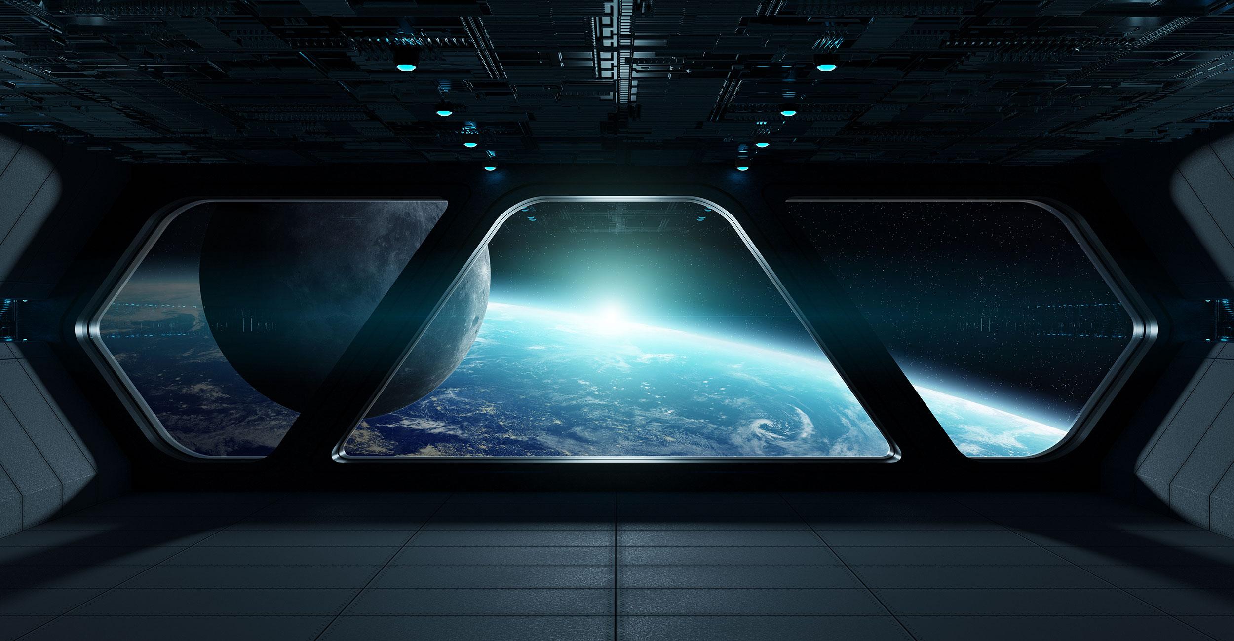 View of Earth from a futuristic exploration environment