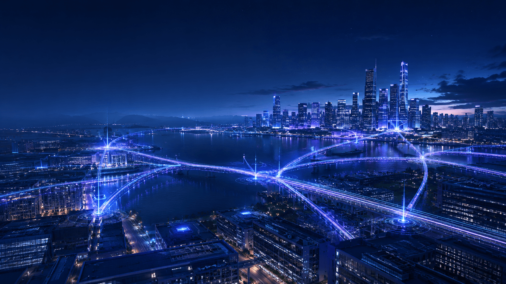 Connected business infrastructure linking systems locations data and operations across a modern city